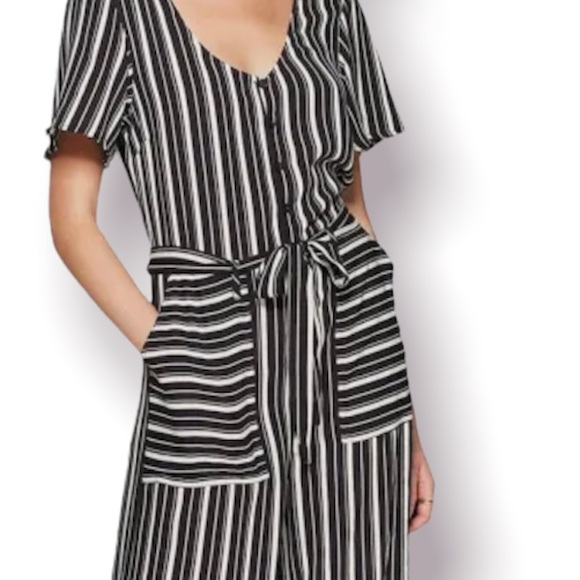 Xhilaration Striped Scoop Neck Button-Front Belted Jumpsuit - Picture 5 of 5